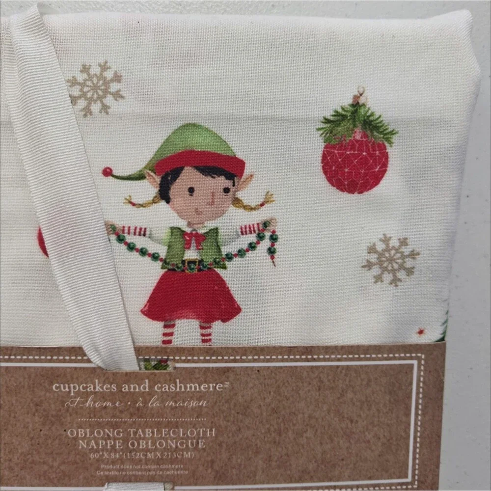 New Cupcakes and Cashmere Elf Christmas Tablecloth 60